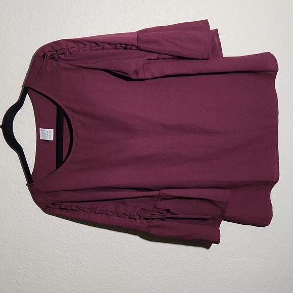 Time and Tru Blouse size L 12 - 14 Fluted bell sleeves Burgundy Maroon - Picture 1 of 11